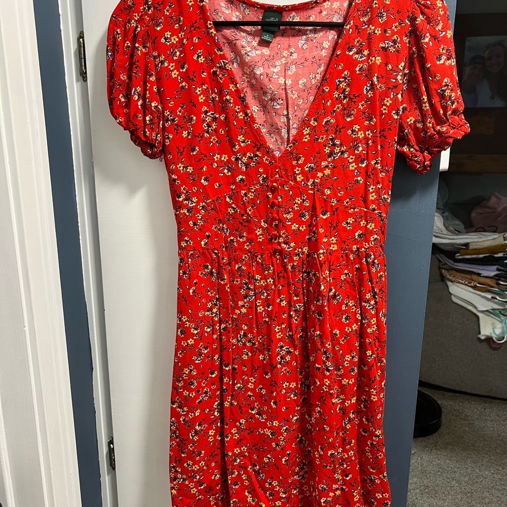 Wild Fable Red Puff Sleeve Midi Sundress